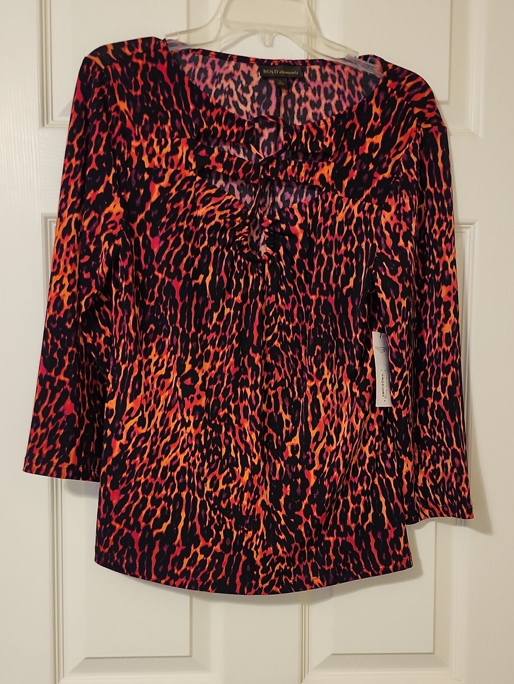 BOLD elements Orange and Pink Leopard Ruffle Front Blouse